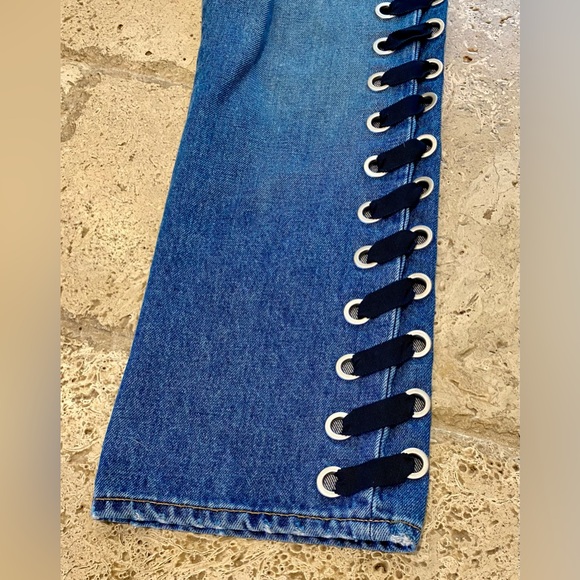 Veronica Beard Ines High Rise Girlfriend Straight Leg Ribbon Detailing Jeans 24 - Picture 3 of 8